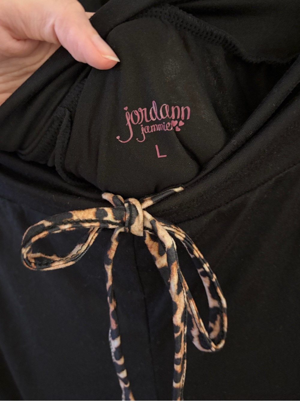NWOT Black w/ Leopard Trim PJ Set w/ letter M Embroidered on Front Pocket - Picture 8 of 9